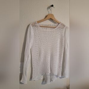 Eileen Fisher Organic Linen Sheer Beach Fish Net Long Sleeve Top Small White